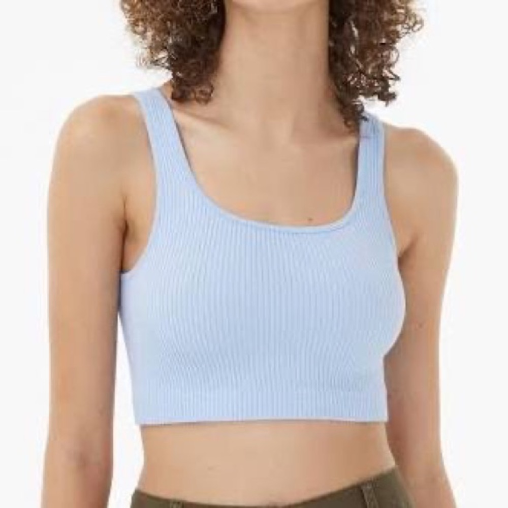 cropped White Ribbed Tank